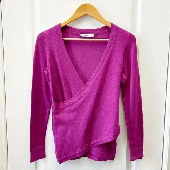 Ricki’s Wrap Front Sweater Deep V Neck Thin Knit Stretch Fit Fuschia Pink XS - Picture 3 of 15
